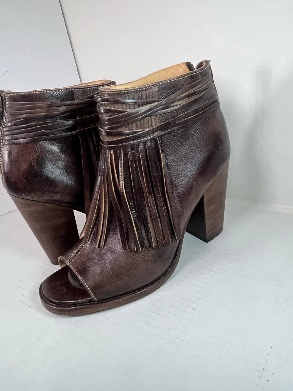 Bed Stu Onset Olivia Peep Toe Fringe Booties - Picture 8 of 9